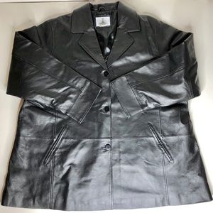 Jessica London Black Leather Button Up Coat